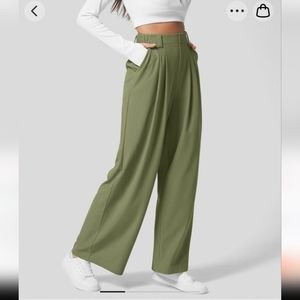 High Wasted Plicated Side Pocket Wide Leg Waffle Work Pants